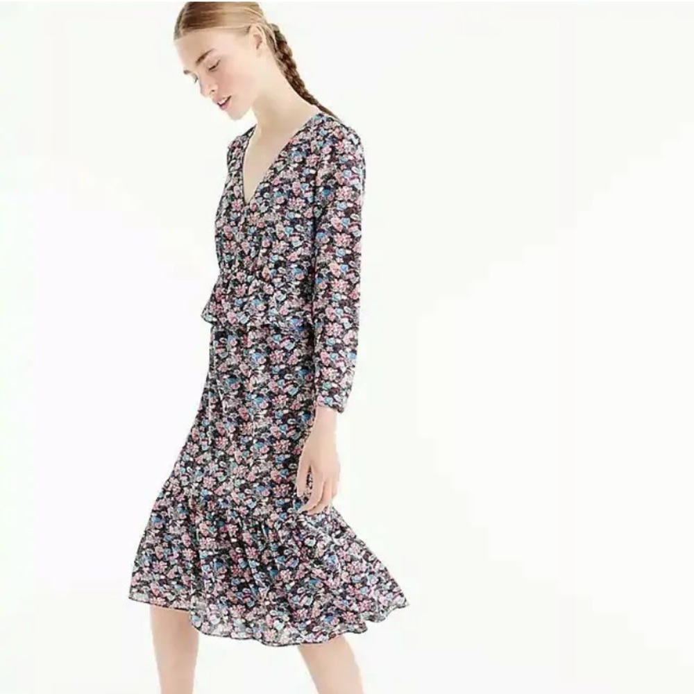 J.CREW Blue Paisley Floral Ruffle Hem Dress Sz 12